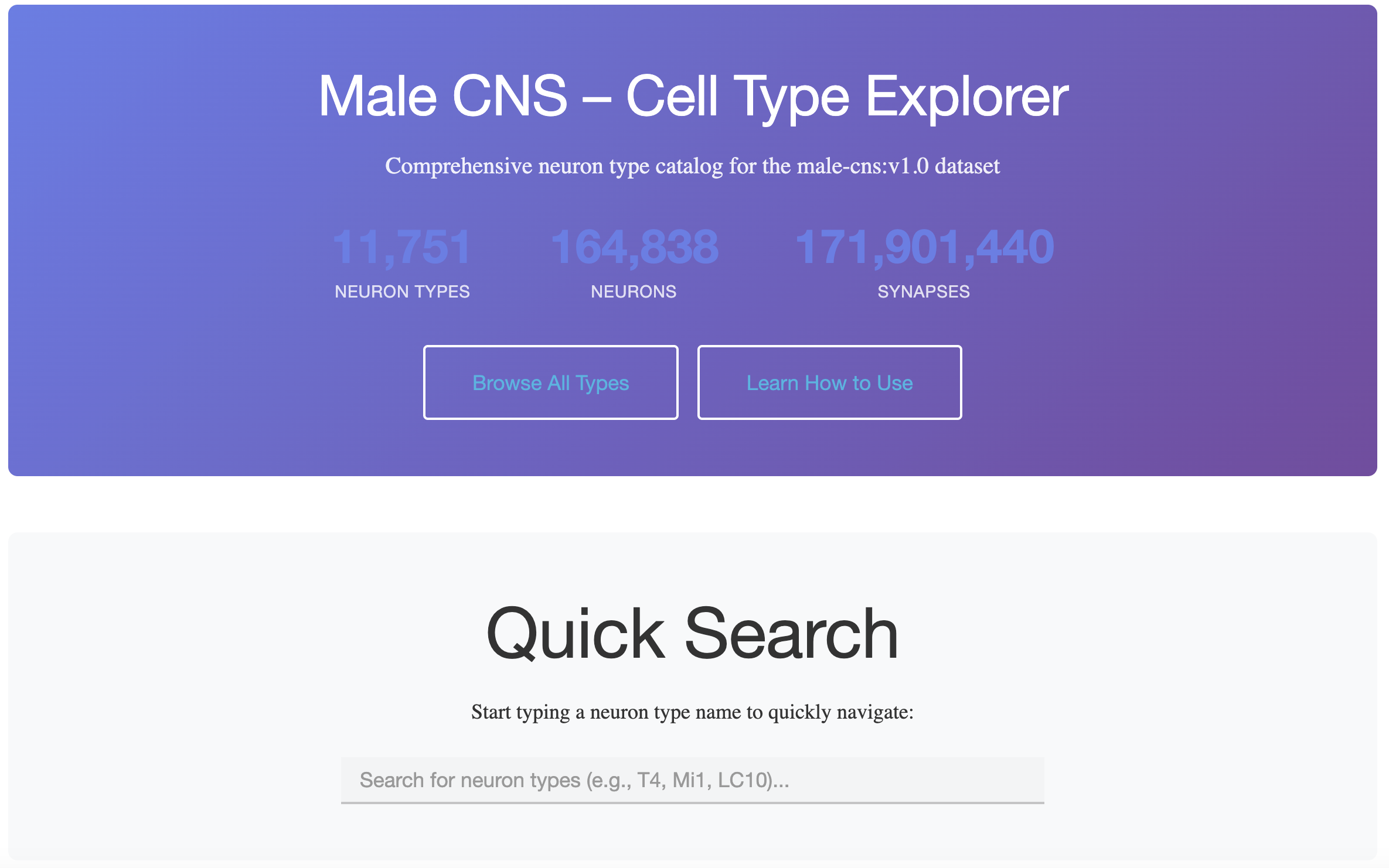 Male CNS Cell Type Explorer home page